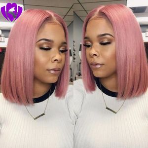 Hotselling middle part pink color brazilian Lace Front bob Wigs with baby hair High Temperature Fiber short Synthetic Wig for Women Nfibm