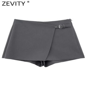 Zevity 2023 Kobiety Pasek mody Asymetryczne mini spódnice szorty Lady Side Zipper Chic Pantalone Cortos Qun5454 231220