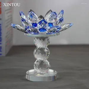 キャンドルホルダーXINTOU CRYSTAL GLASS LOTUSフラワーホルダークリスマスホーム装飾ビッグティーライトランタンキャンドルスティッククラフト