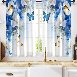 Bordsduk 2 st blå och vit blommig fjäril tryck hem vardagsrum sovrum kök gardiner lämpliga för studiets badrum solskade