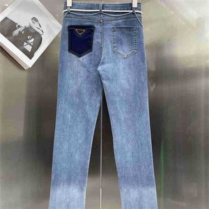 Prat Early Autumn Jeans Letters de cintura alta mostram suspensórios finos de temperamento da moda e tudo