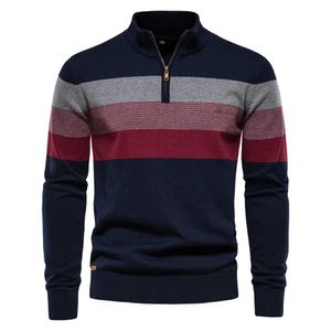 Men's Sweaters AIOPESON Mens Patch Work Pulled Sweater Cotton Casual Zipper Plain Collar Mens Sweater New Winter Fashion Mens Warm Sweater Q240603