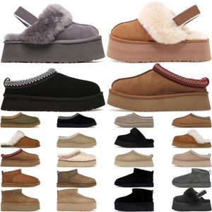 Designerin Tasman Tazz Slipper Disquette Slipper Mini Boot Funkette Kastanienfell Maultiere Schafsleder -Schäfer -Schearling Ultra -Plattform Wildleder Oberem Komfort Herbst Winter