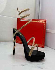 منصة صندل صندل فستان نسائي أحذية عالية الكعب في الكاحل الحذاء مزينة الأفعى Strass Stiletto120mm التصميم الفاخر 4522817