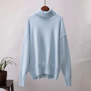 Kvinnors tröjor Kvinnor Spring Summer Sweater Turtleneck Solid Color Loose 2024