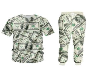 Nya modepar män kvinnor unisex pengar mönster 100 dollar rolig 3d tryck avslappnad kreativ streewear två bit set skjortor pa3459802