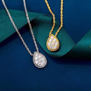 Hot Brand Pure 925 Sterling Silver Jewelry For Women Water Drop Diamond Pendant Gold Necklace Cute Lovely Design Fine Luxury 272y