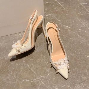 サンダル花嫁の夏のフランスの花白い薄かヒール6cm 8cm 10cm高さのかかとファッション優雅なかわいい結婚式の靴