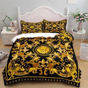 Bedding sets 3 pieces of gold luxury lion Baroque Cool King Queen full-size down duvet cover bedding linen bedding 200x200 240x220 T240604