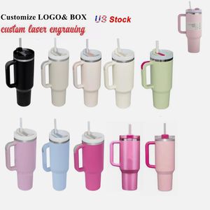 USA Stock Cobrand Winter Cosmo Pink Flamingo 40oz Stainless Steel Tumblers Cups with handle Lid And Straw 40 oz Spring Blue Quencher H2.0 Car mugs Water Bottles 0530