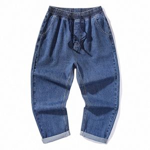 2023 Spring Men's Baggy Jeans Loose Harem Pants Elastic midja stor storlek 5xl 6xl 7xl fi Streetwear Classic Black Blue 88NV#