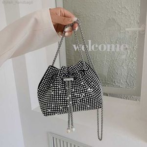 Full Diamond Bucket Bag Kobieta 2023 Nowy łańcuch stylu mody pojedyncze przekątne pasy luksusowy designerski torebka Pveah