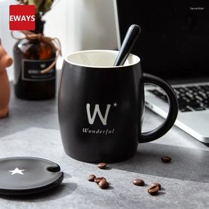 Mugs EWAYS 450ml Ceramic Coffee Couple Theme Lucky Mug With Lid And Spoon Christmas Gift For Friends