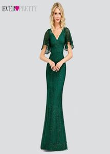 Eleganckie sukienki na studniówkę syreny dawno dość cekinowe Vneck krótkie rękawe blaskowe suknie imprezowe Vestido largo elegante CJ1915359869