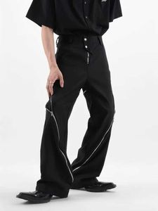 Мужские джинсы 2023 Cyber ​​Y2K Fashion Zipper Split Black Backgy Jans