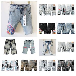 Lila jeans shorts designer mens lila jeans hip hop casual short knä lenght jean kläder 29-40 storlek hög kvalitet shorts denim vanliga byxor kort 001