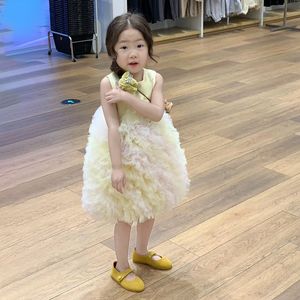 2024 Summer girls gauze vest princess dress children patchwork color tutu dresses sweet kids party clothes S1495