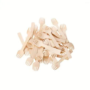 Disposable Flatware 100pcs Wooden Fork Mini 4-inch Small Large Capacity Appetizer Compostable Tableware Cutlery Cake