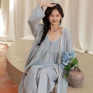 Kvinnors sömnkläder pijama feminino tryckt blommor kvinnor höst vinter hem kläder tre stycken set lång ärm pyjamas kvinnlig asdgp