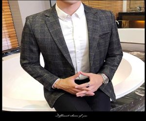 2022051126 British039s Style Vintage Plaid Jacket Blazer Men Casual Slim Fit Suit Single Button Business Social Blazer Plus SIZ2773076