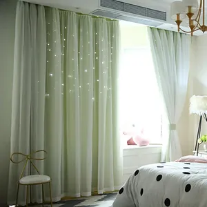 Curtain Double Layers Stars Blackout Curtains Romantic Sheer Children Girls With Hollow Out For Living Room Bedroom Decor