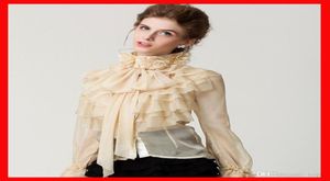 Shirts Womens 17colors New Runway Designer Ladies Princess Royal Chiffon Ruffles Long Sleeve Bow Cascading Ruffle Blouse Shirt4848281