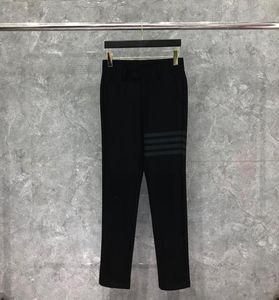 Black Cashmere Wool Men039s Pants 4Bar Stripes Business Casualne spodnie dla mężczyzn wełniane proste dopasowanie PROM FORMASI4582226