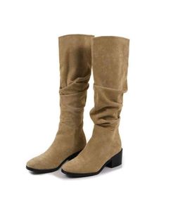 Cavalier Boots women039s 레트로 스웨이드 두꺼운 힐 뾰족한 부츠 브라운 폴드 서양 카우보이 부츠 71324507915496