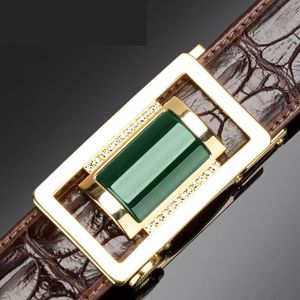 Pure natural jade belt, men's leather automatic buckle belt, agate gemstone buckle layer, cow leather, high-end crocodile leather