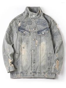 Herrjackor högkvalitativ vintage Löst denimjacka Male Motorcykel överdimensionerade kappa utkläder för män