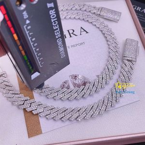 Moissanite Hip Hop Jewelry Disigner Necklace Armband Iced Out Sier 10mm 12mm 13mm Cuban Link Chain Fashion Necklace Armband för män för kvinnor gåva