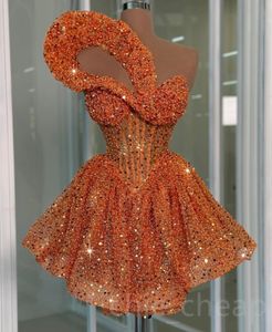 2024 Orange A-line Graduation Dress Sequined Lace Stylish Short Mini Homecoming Party Formal Cocktail Prom Bridesmaid Gowns Dresses ZJ024