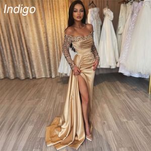 Indigo Prom Dresses Strapless Sequin Off Shoulder High Slit Mermaid Formal Ocn Dress For Women 2024 Vestidos De Gala