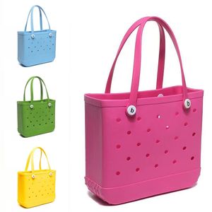 Storage Bags Waterproof Beach Bag Solid Punched Organizer Basket Summer Water Park Handbags Large Women's Stock Gifts