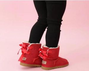 Kids Bailey 2 Bows Boots Leature Leather Toddlers Snow Boots Solid Botas de Nieve Winter Girls Footwear Toddler Girls Boots6133203