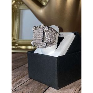 Shop-iGold 14k White Gold Finish CZ Iced Out Big Pinky Ring for Men Hip Hop - MEN'S CZ RING, PERFECT RING, WEDDING RINGS, PROMISE RING, CZ ENGAGEMENT RING,