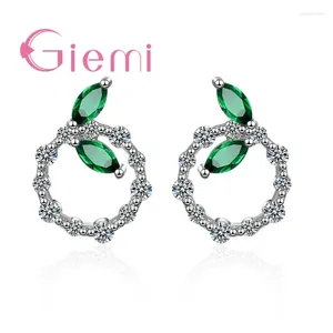 Stud Earrings Selling Genuine 925 Sterling Silver Round Shape Clear Cubic Zircon Crystal Women Female Jewelry Factory Price