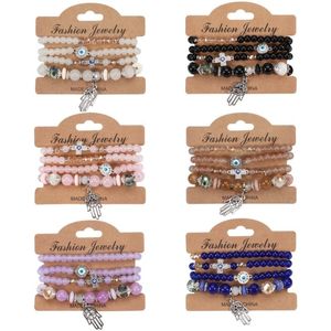 Trendy Evil Eye Palm Cross Bracelets Branselet dla kobiet wielowarstwowy kryształowy urok bransoletki biżuteria świąteczna