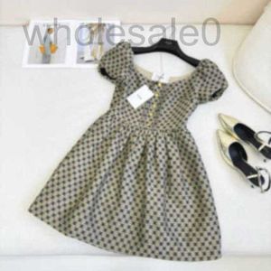 Basic & Casual Dresses designer Spring/Summer New Jacquard Dress with Bubble Short Sleeves, Folded and Fluffy hem SNXN