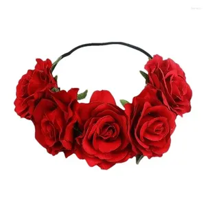 Dekorativa blommor Boho Rose Flower Headband Artificial Beach Headpiece Hair Wreath Floral Halo Wedding Party Rosy