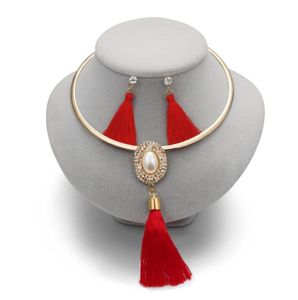 Nigerian Wedding Bridal Jewelry Sets Crystal Tassel Necklace Pendant Women Statement Collar Water Drop4150194