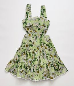 Designer -Kleid 2024 Sommer Neuer Leinendruckband Kurzes Schlingen Urlaubskleid für Frauen