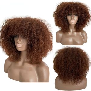 Jerry Curly Human Hair Wigs with Bangs None Full Lace Frontal Wigs Burgundy Red /Black /blonde Colored Wigs for Women Short Bob Wig