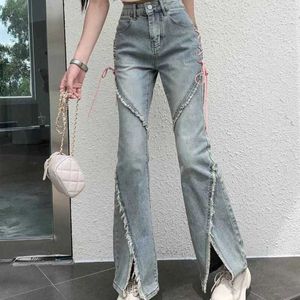 Женские джинсы Американские джинсы Женская розовая повязка с высокой талией нерегулярные джинсовые брюки на молнии y2k womens xw6,5