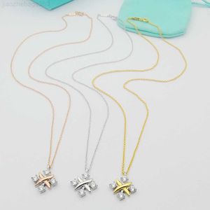 Pendant Necklaces With Dustbag Luxury Brand Brass Necklaces Square Cross Gold Four Diamond Necklace For Women Lady Party Gift