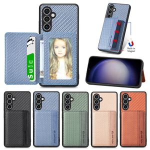 حقيبة حامل بطاقة Wallet Flip Case Case Cover Carbon Soft TPU مع إطار صور لـ iPhone 15 14 13 12 11 Pro Max 8 Plus Samsung S24 Ultra S23 Fe S21 S22 A55 A25 A05 A05S