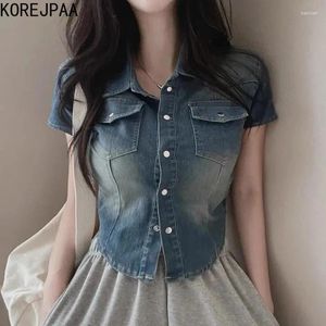 Женские куртки Korejpaa Корейская модная винтаж 2024 Лето с коротким рукавом с коротким рукава