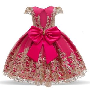 Ricamo in pizzo floreale abito da bambino rosa ragazza per cerimonie nuziali bambini 1 anno di compleanno costume da principessa 05t 240311