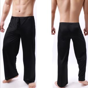Men Home Pants Low - Waist See Through Transparent Loose Slippery Pajama Pants Male Ice Silk Loungewear Sexy Lingerie Gay Wear