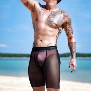 Mężczyźni bokserki dla mężczyzn przezroczyste ultracienki seksowne miękkie letnie bryfy z jedwabnymi szortami